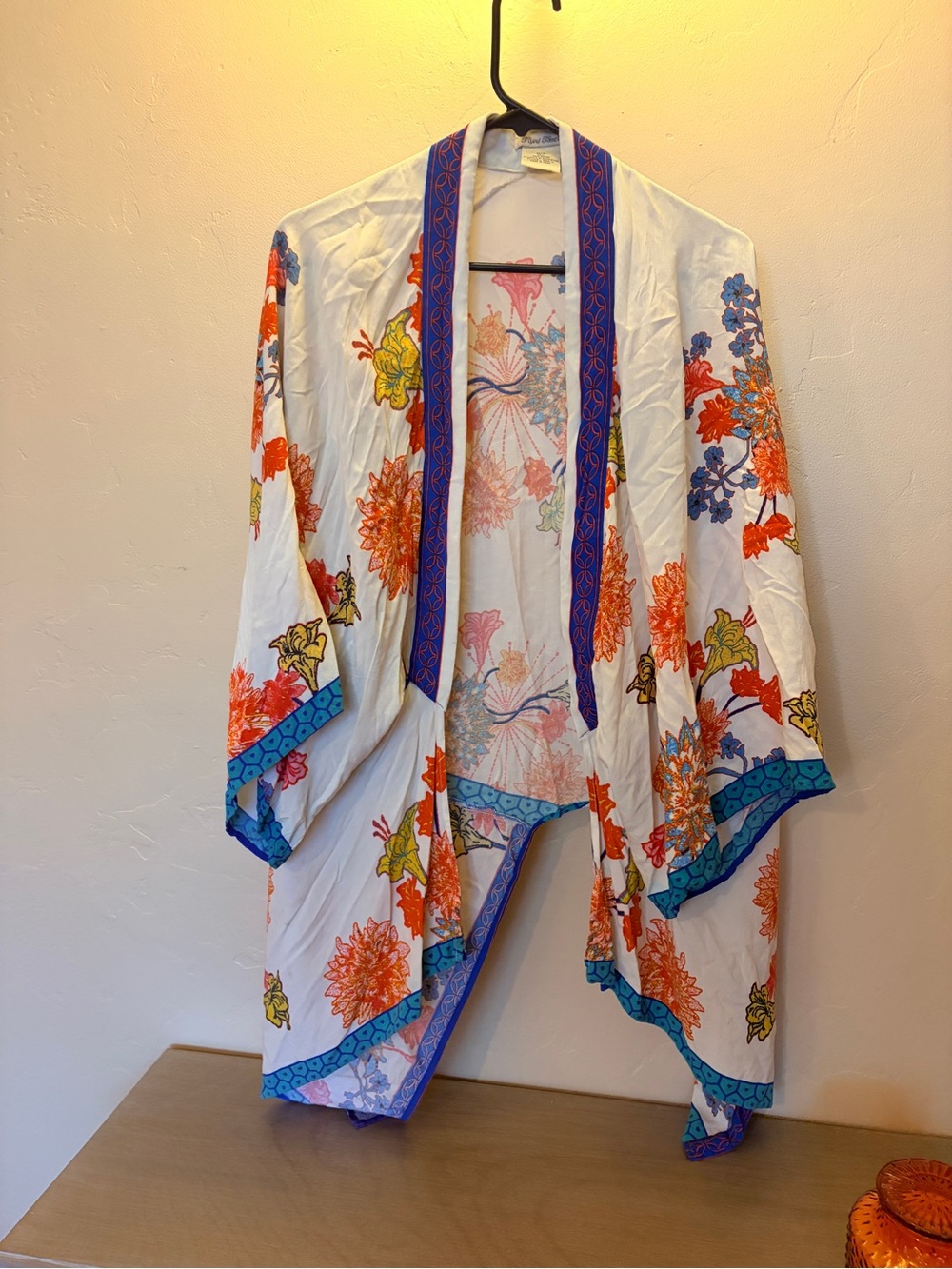 Flying Tomato White Kimono with Orange, Blue and Yellow Floral Print